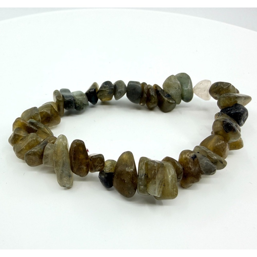 Vintage Boho Labradorite Chip Stretch Bracelet - Earthy Goblincore